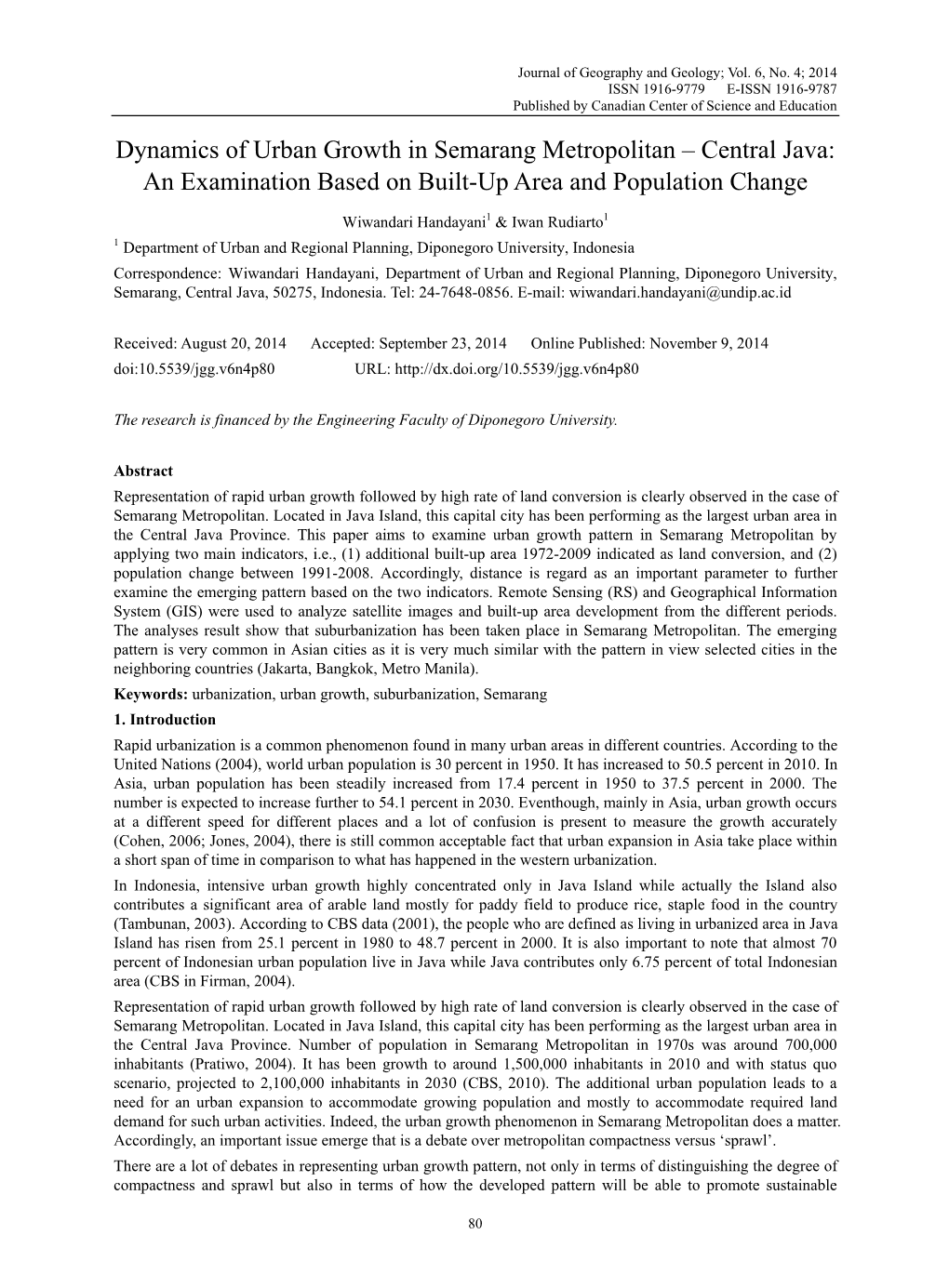 Dynamics of Urban Growth in Semarang Metropolitan–Central