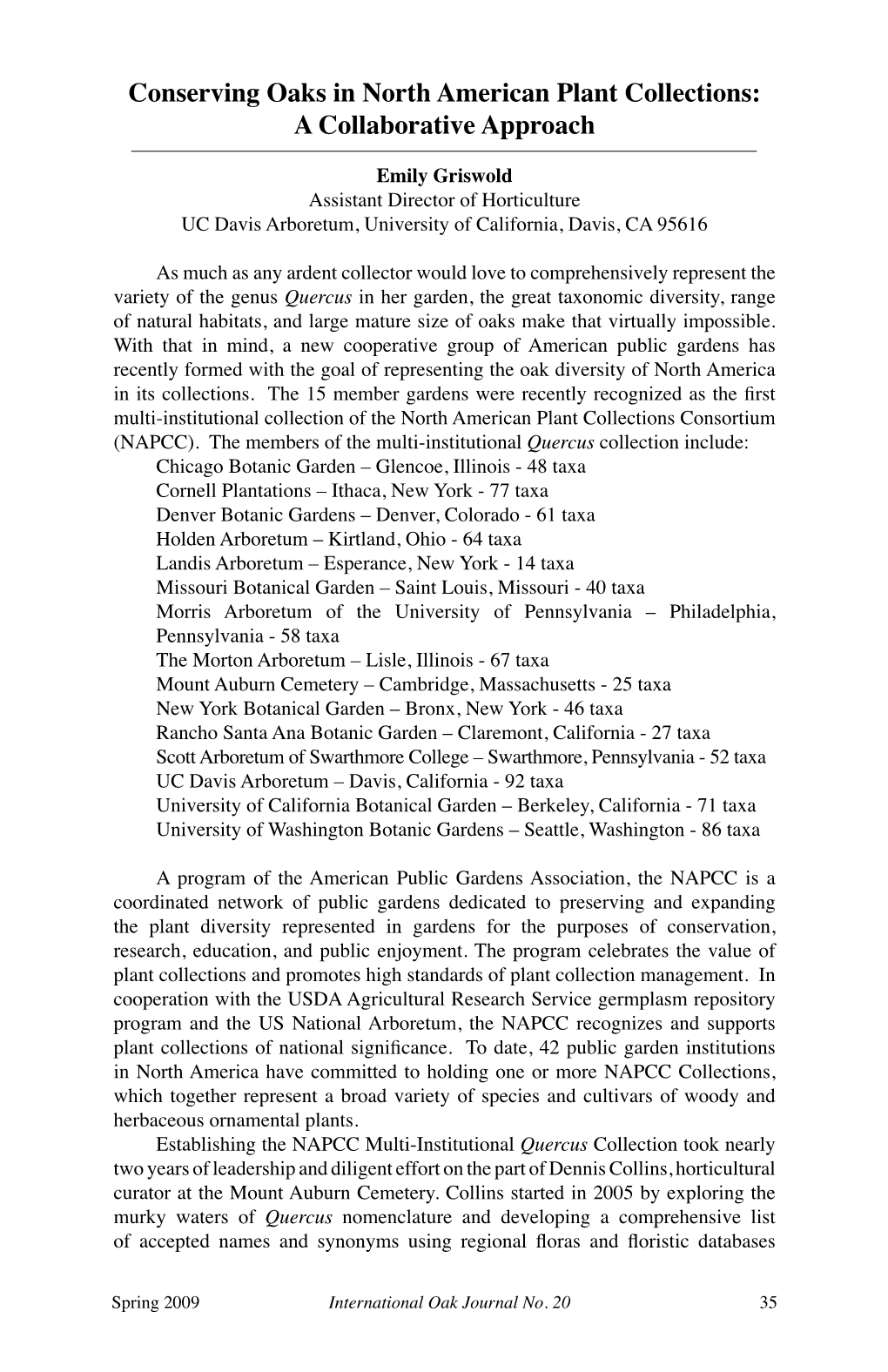 Conserving Oaks in North American Plant Collections: a Collaborative Approach