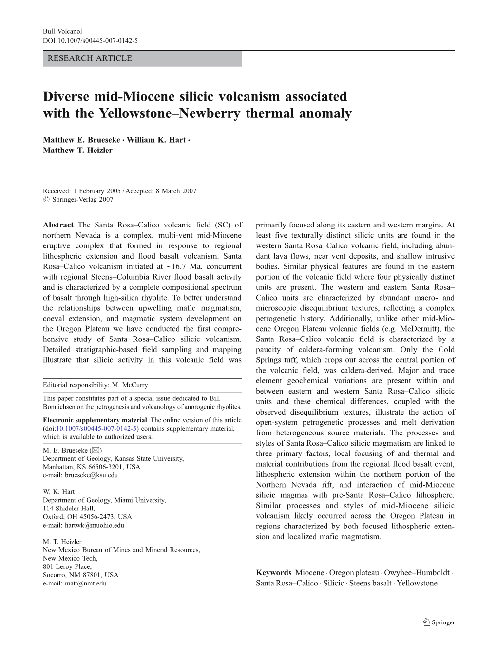 Brueseke, M.E., W.K. Hart & M.T. Heizler, Diverse Mid-Miocene Silicic