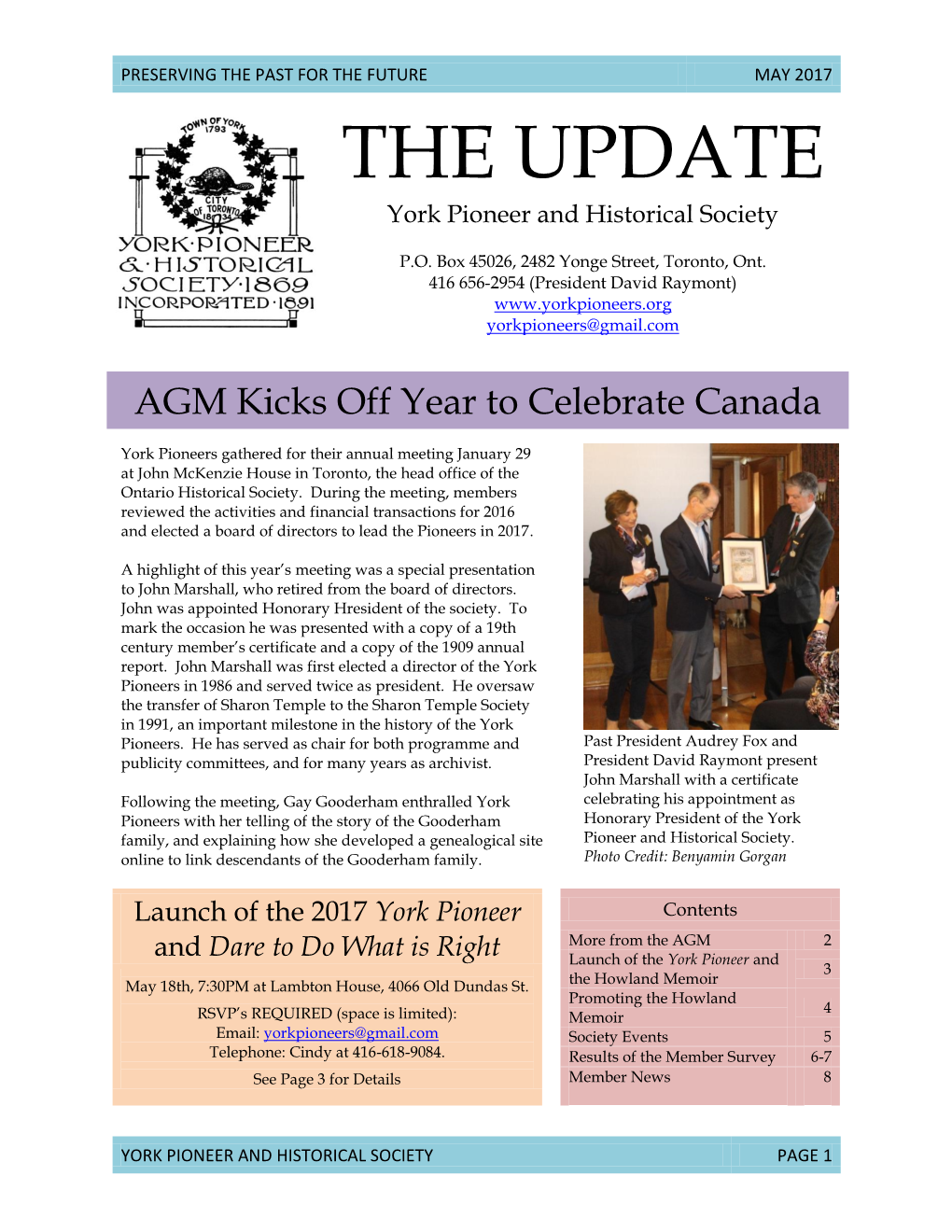 THE UPDATE York Pioneer and Historical Society