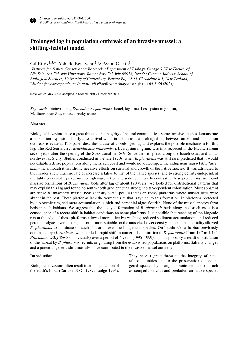 Prolonged Lag in Population Outbreak of an Invasive Mussel: a Shifting-Habitat Model