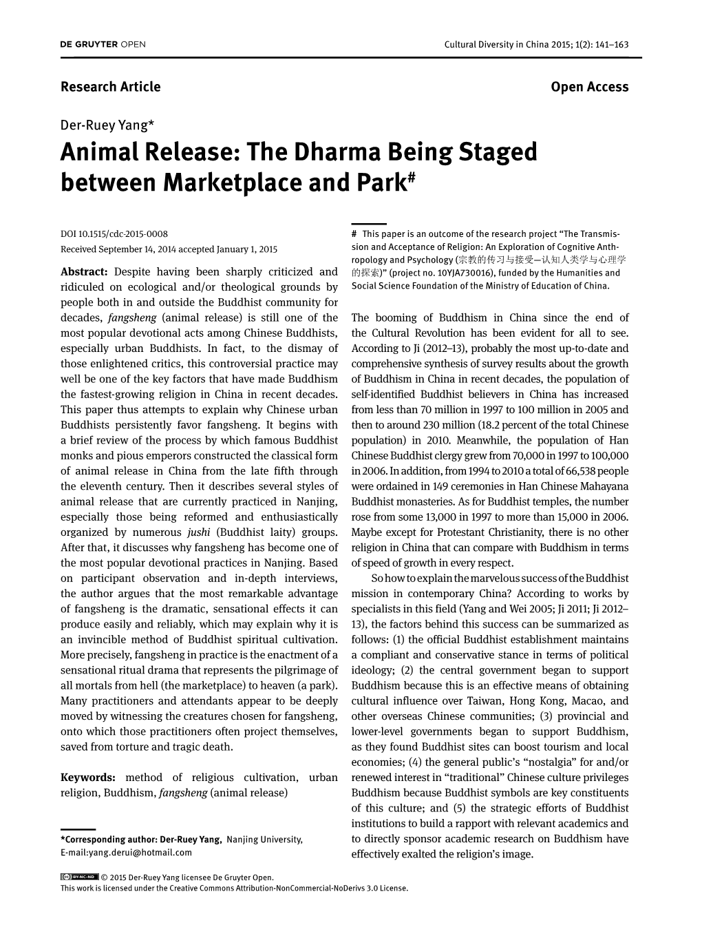 Animal Release: the Dharma Being Staged Between Marketplace and Park