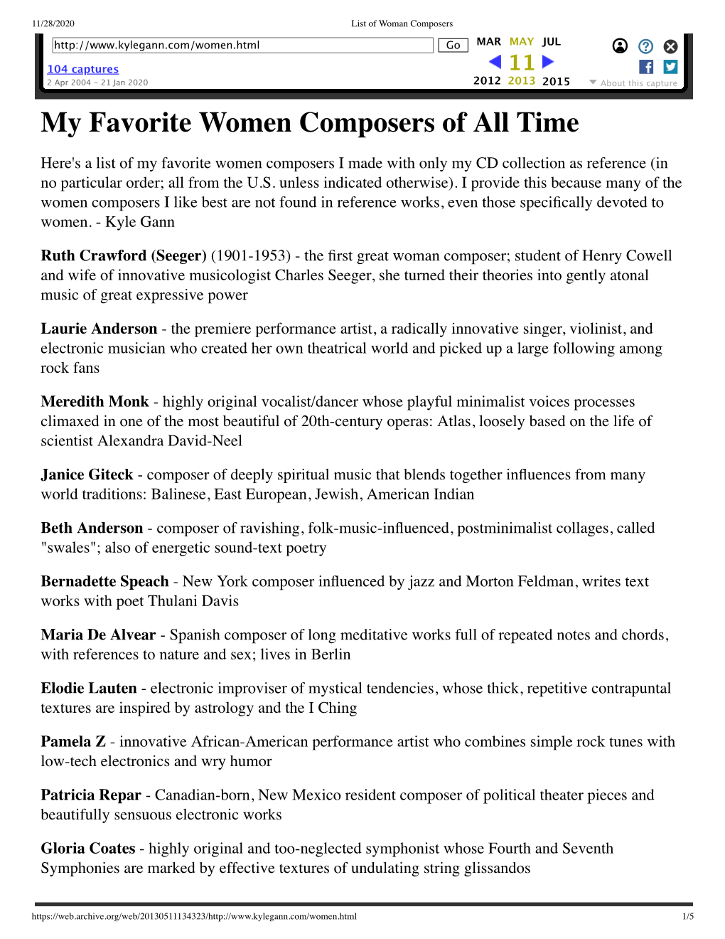 My Favorite Women Composers of All Time