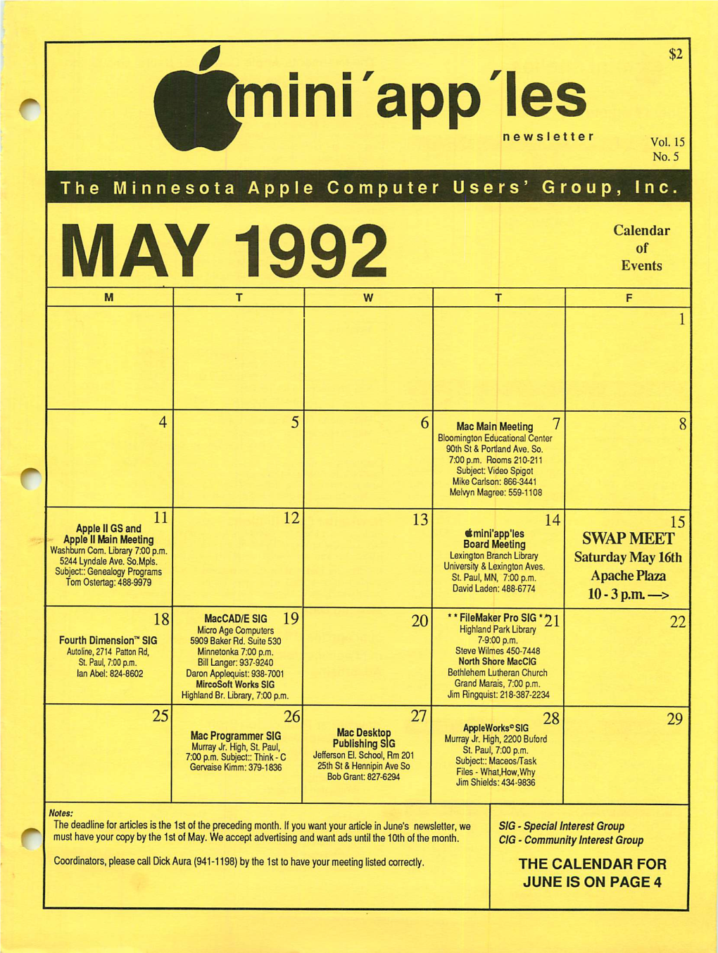 MAY 1992 Events M T W T F 1