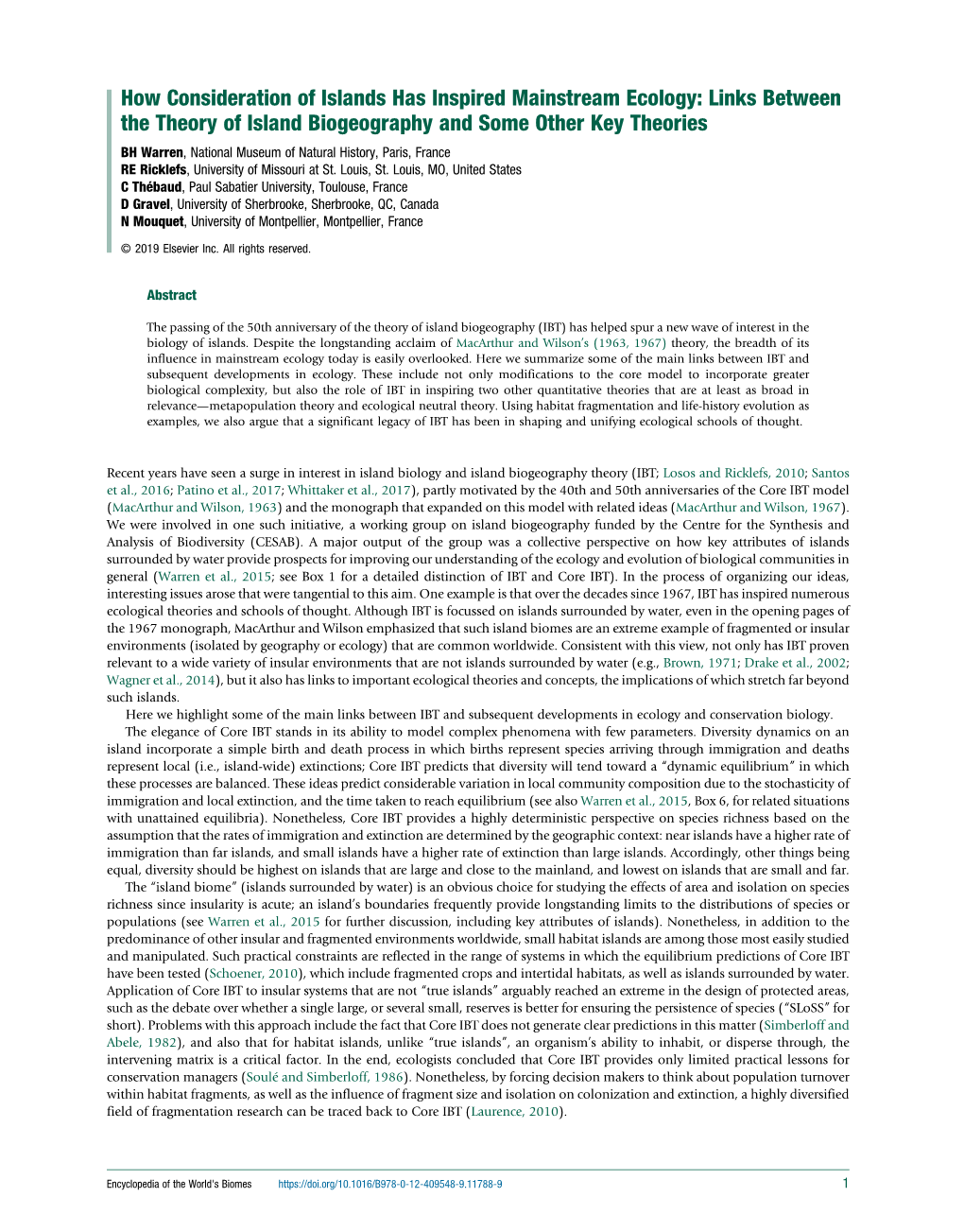 Links Between the Theory of Island Biogeography and Some Other