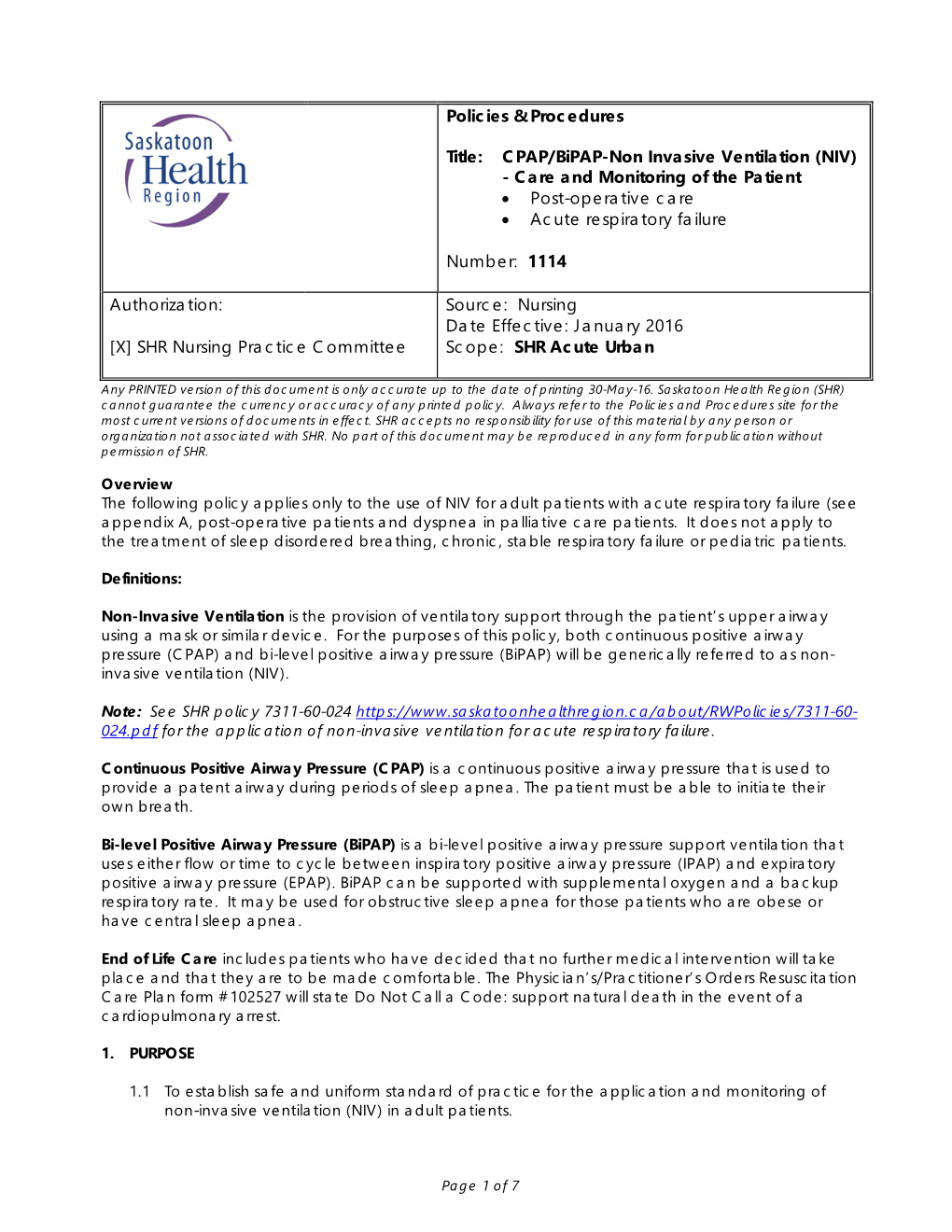 Policies & Procedures Title: CPAP/Bipap-Non Invasive Ventilation