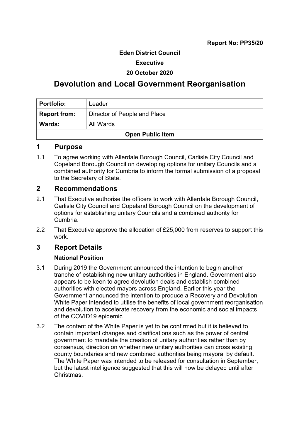 Devolution and Local Government Reorganisation