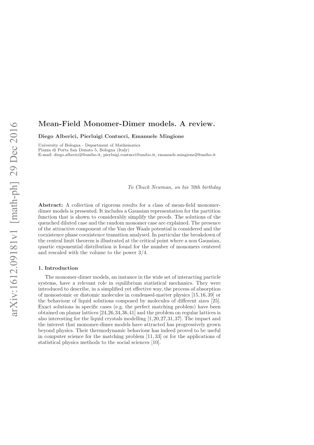 Mean-Field Monomer-Dimer Models. a Review. 3