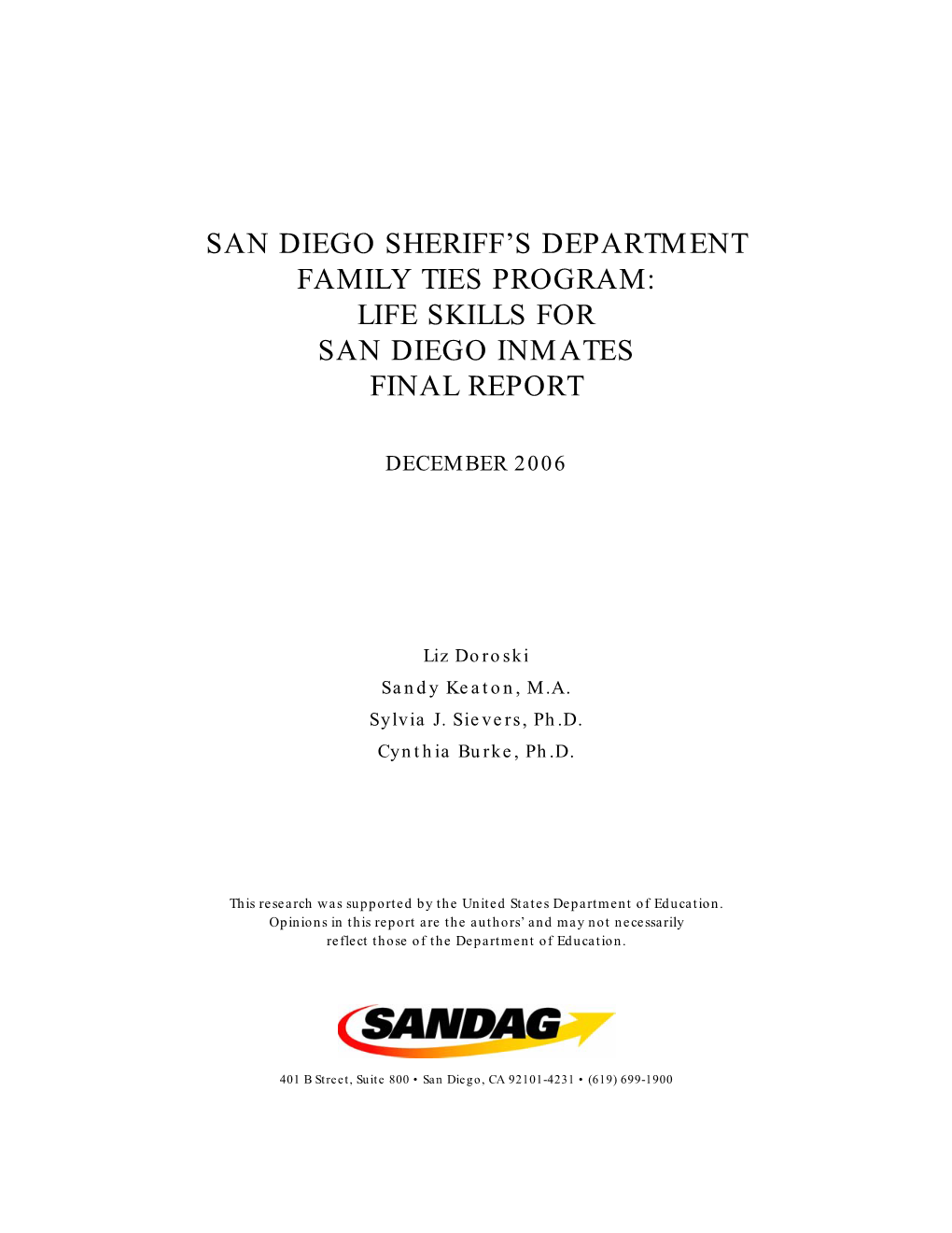 San Diego Sheriff's Department Family TIES Program