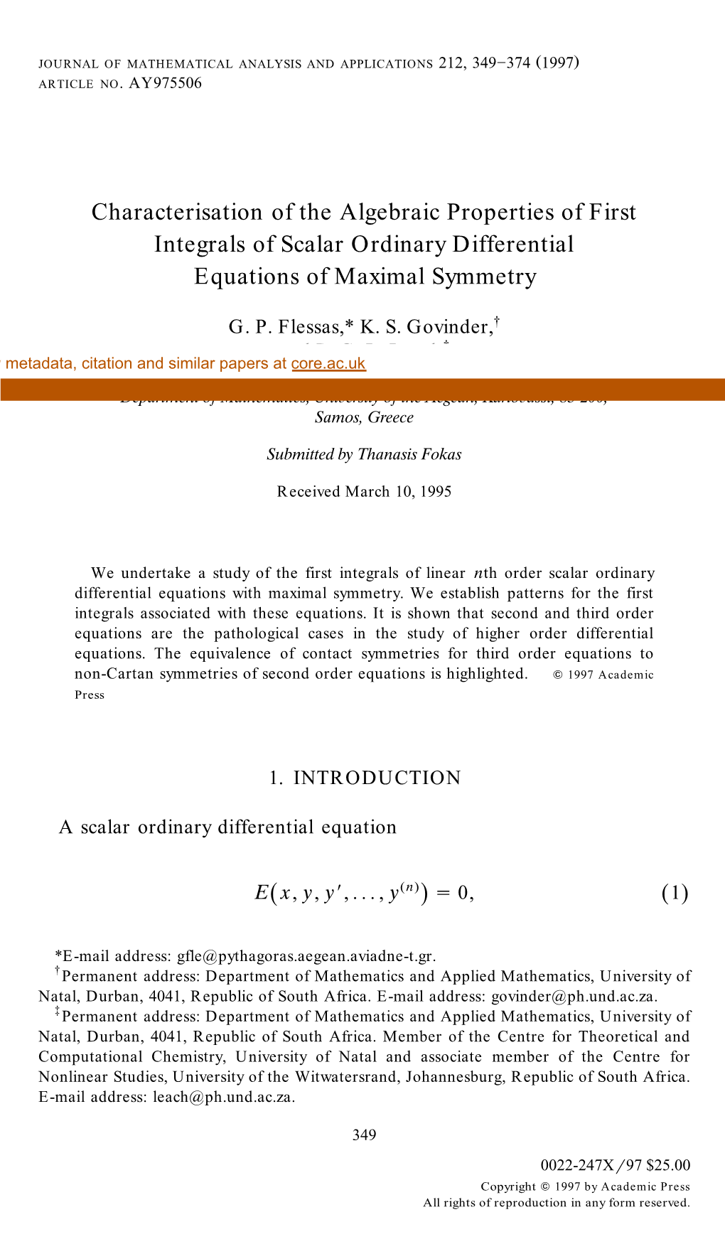 Characterisation of the Algebraic Properties of First Integrals of Scalar Ordinary Differential Equations of Maximal Symmetry