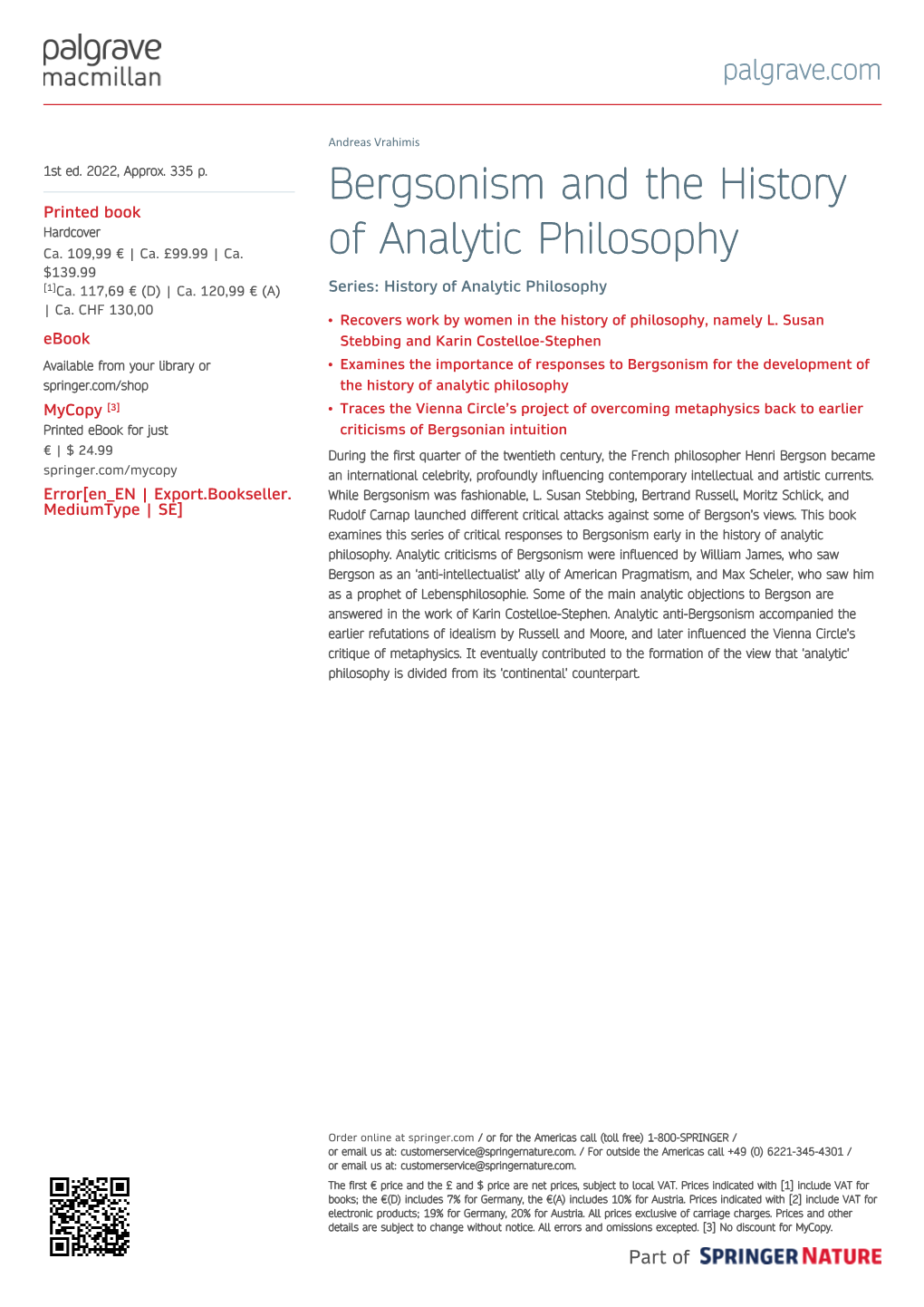 Bergsonism and the History of Analytic Philosophy