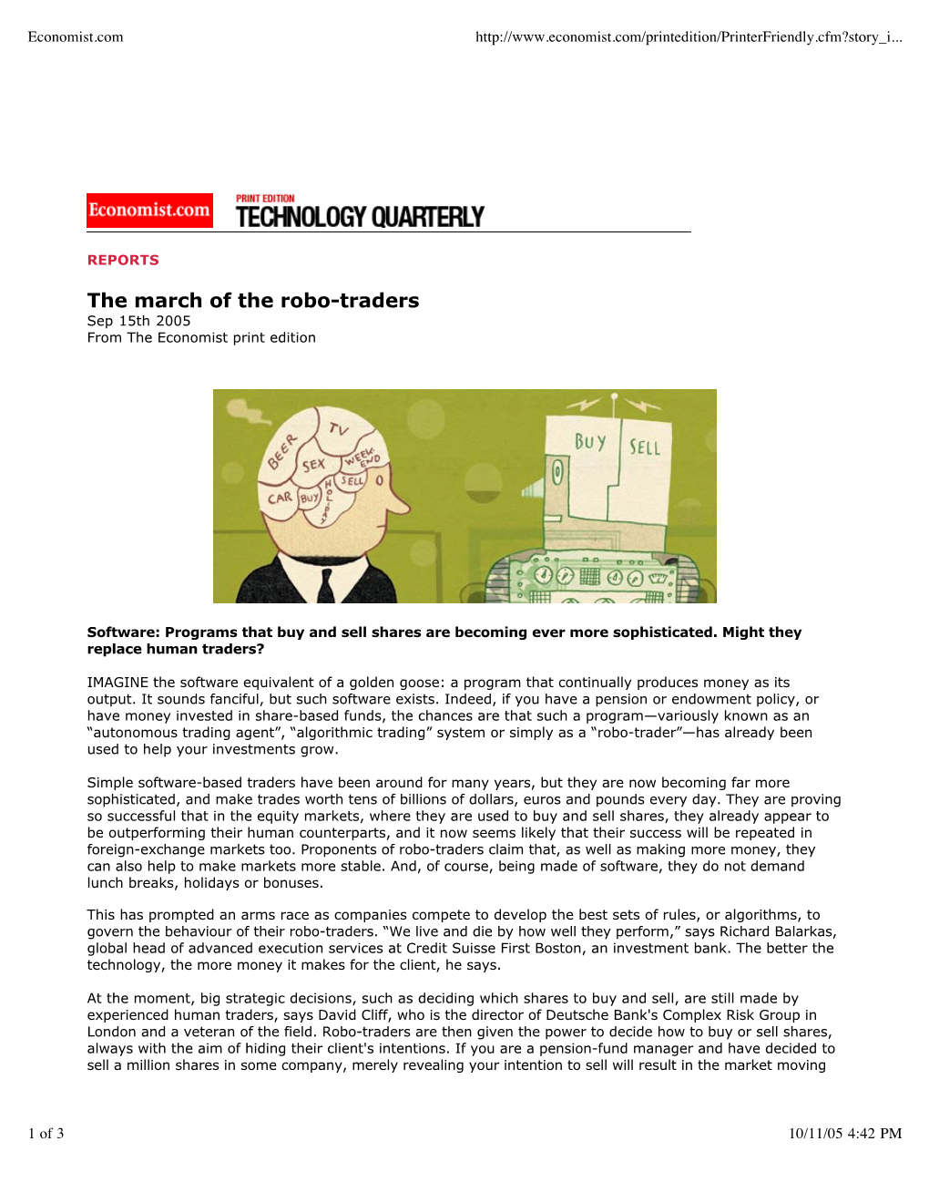 The March of the Robo-Traders Sep 15Th 2005 from the Economist Print Edition