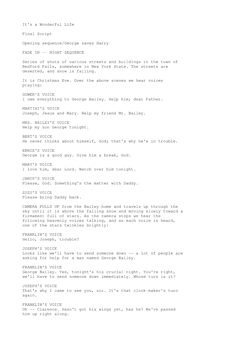 It's a Wonderful Life Final Script Opening Sequence/George Saves