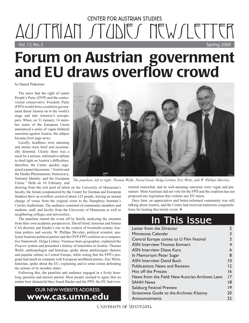 Spring 2000 Forum on Austrian Government and EU Draws Overflow Crowd by Daniel Pinkerton