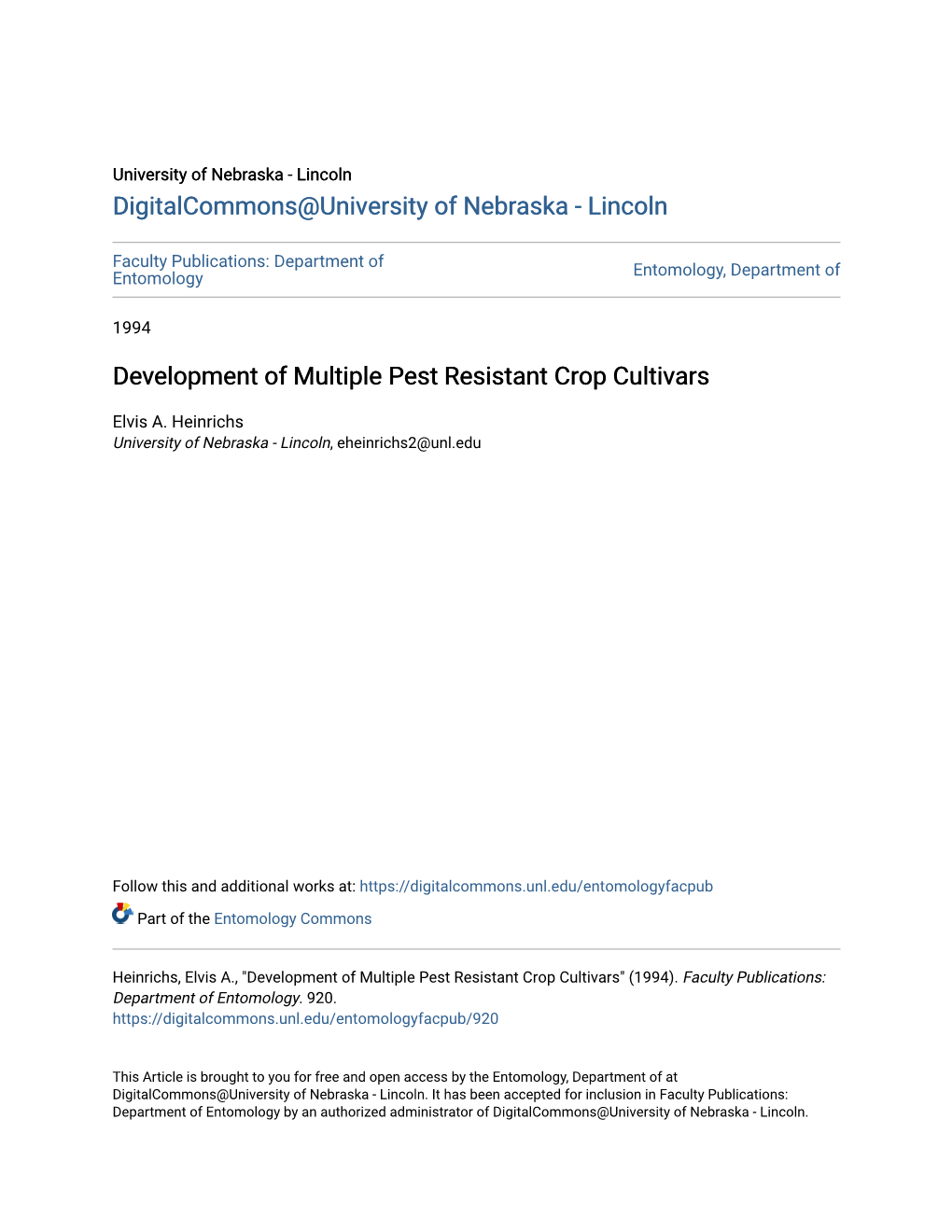 Development of Multiple Pest Resistant Crop Cultivars