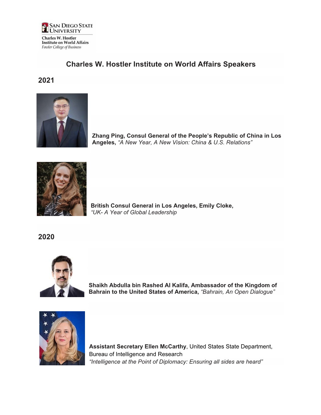 Previous Hostler Speakers