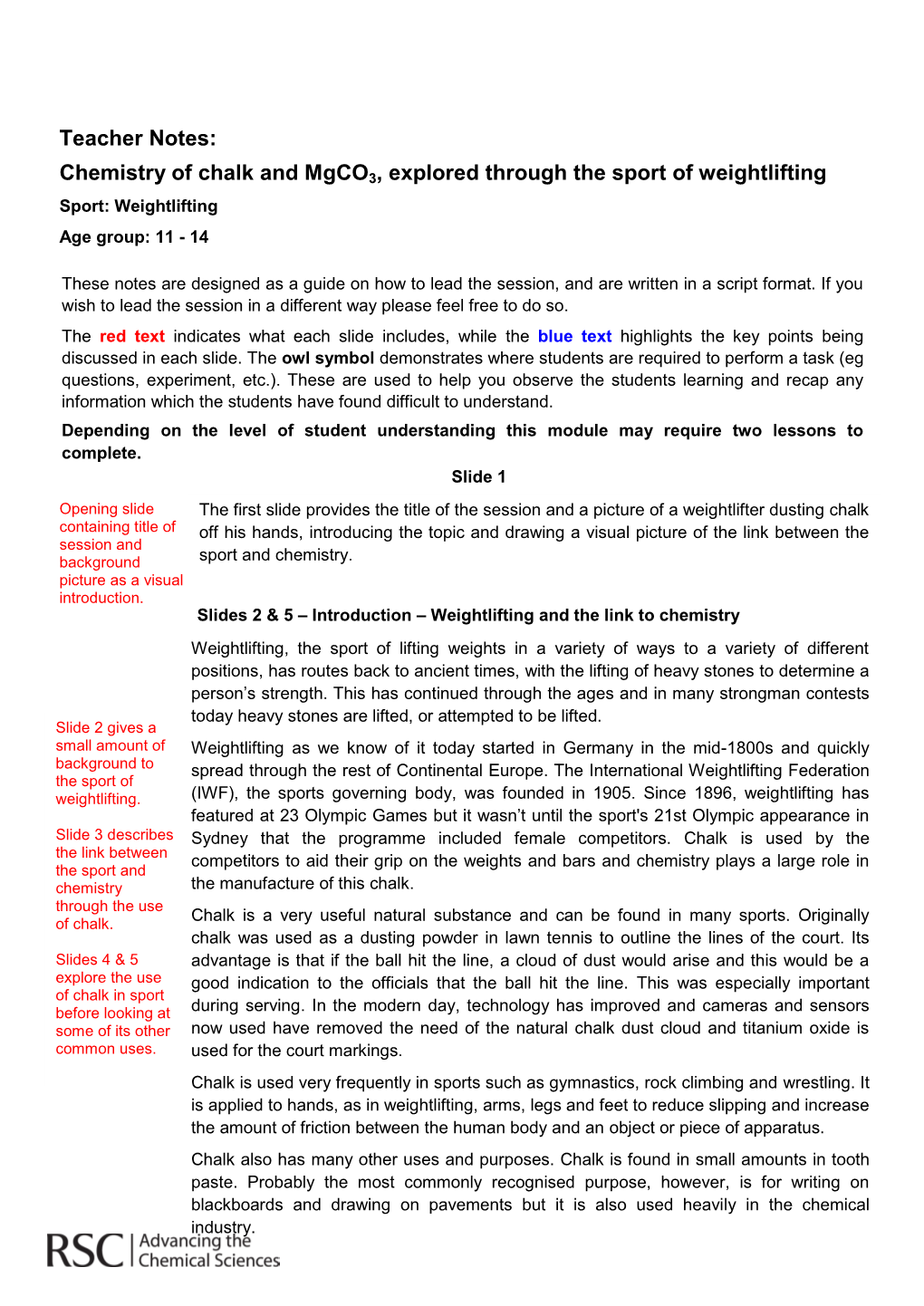 Chemistry of Chalk and Mgco3, Explored Through the Sport of Weightlifting