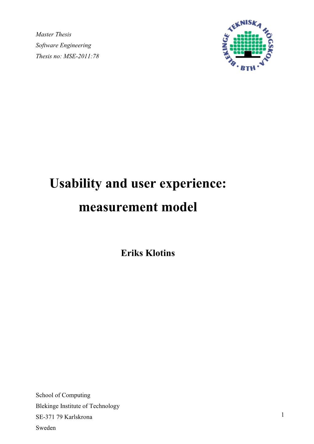 Usability and User Experience: Measurement Model