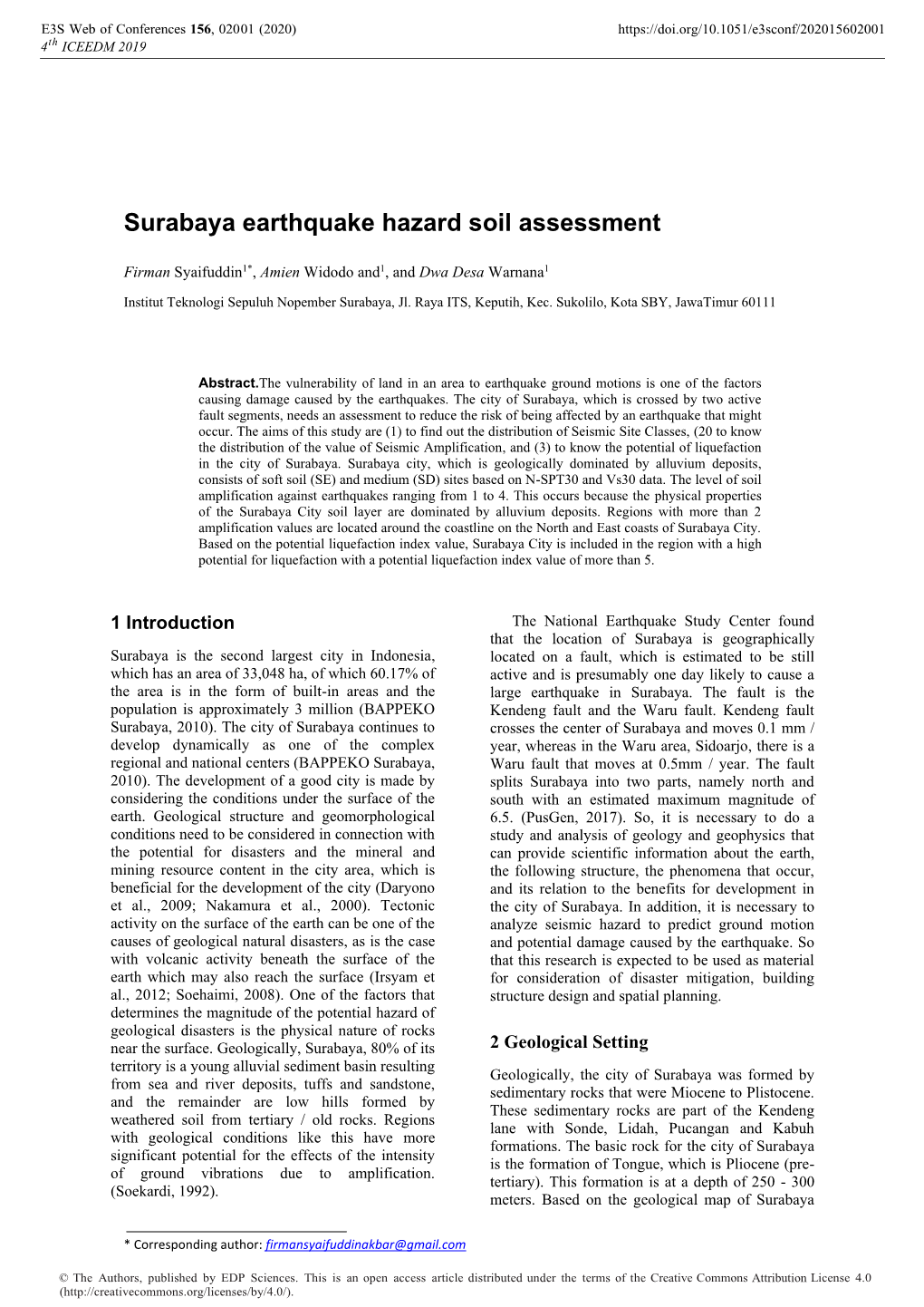 Surabaya Earthquake Hazard Soil Assessment