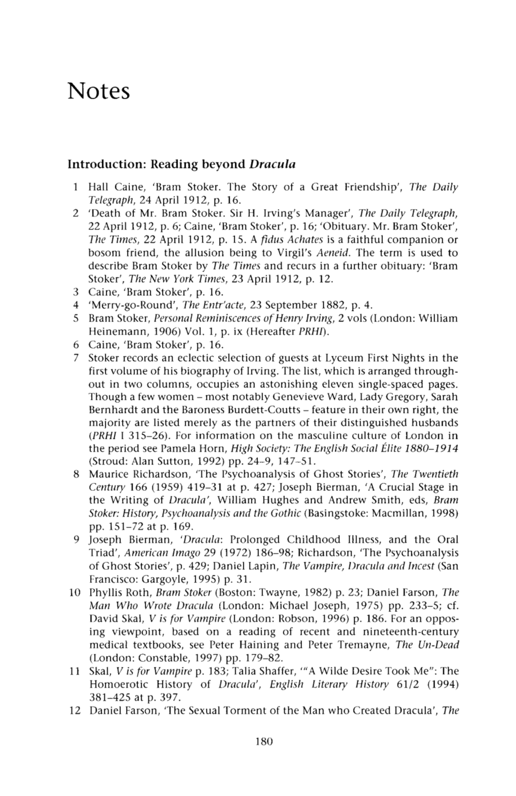 Introduction: Reading Beyond Dracula 1 Hall Caine, 'Bram Stoker