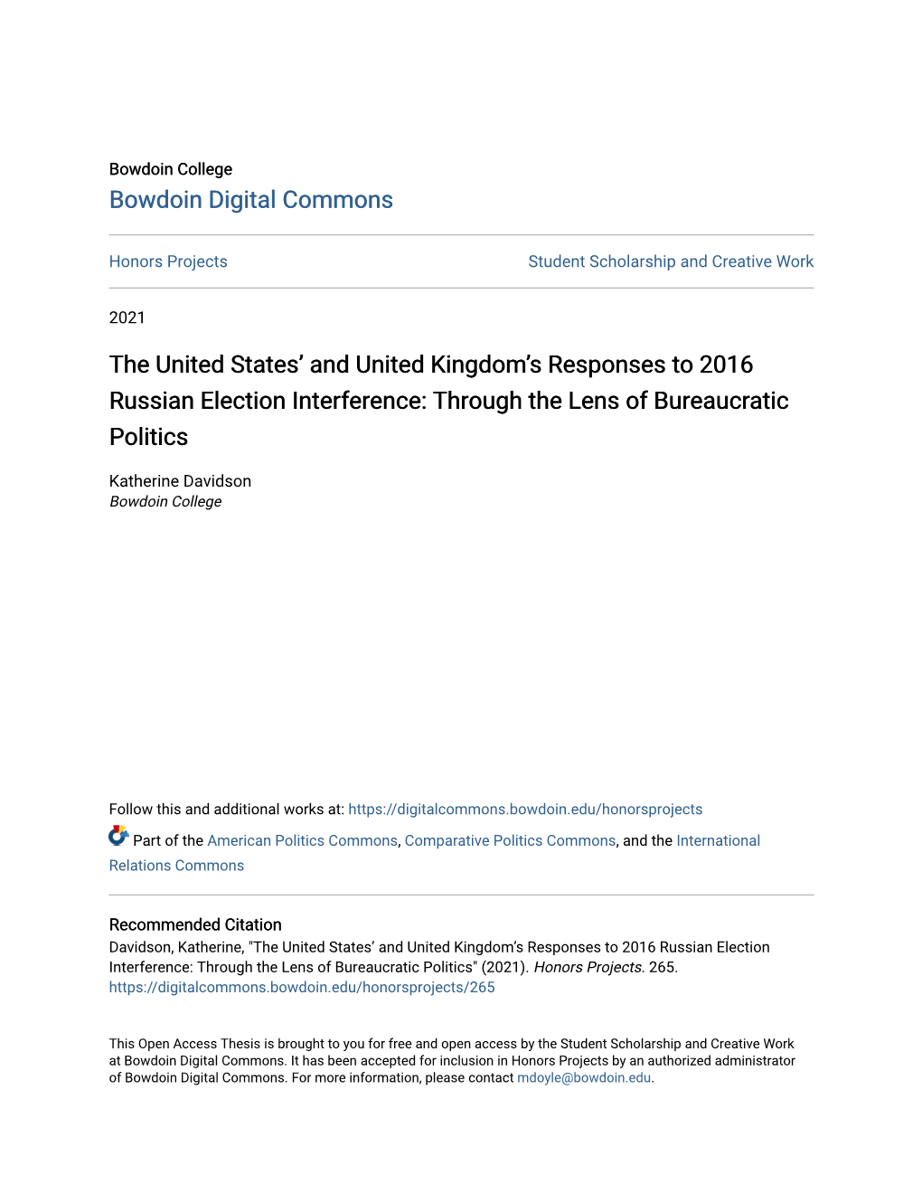 The United States' and United Kingdom's Responses to 2016