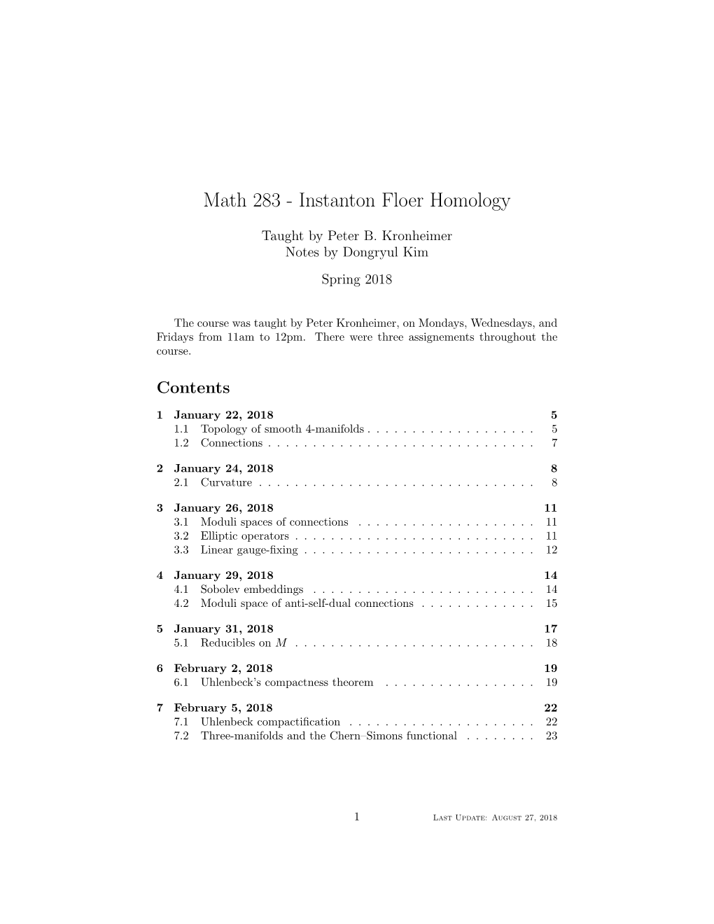 Math 283 - Instanton Floer Homology