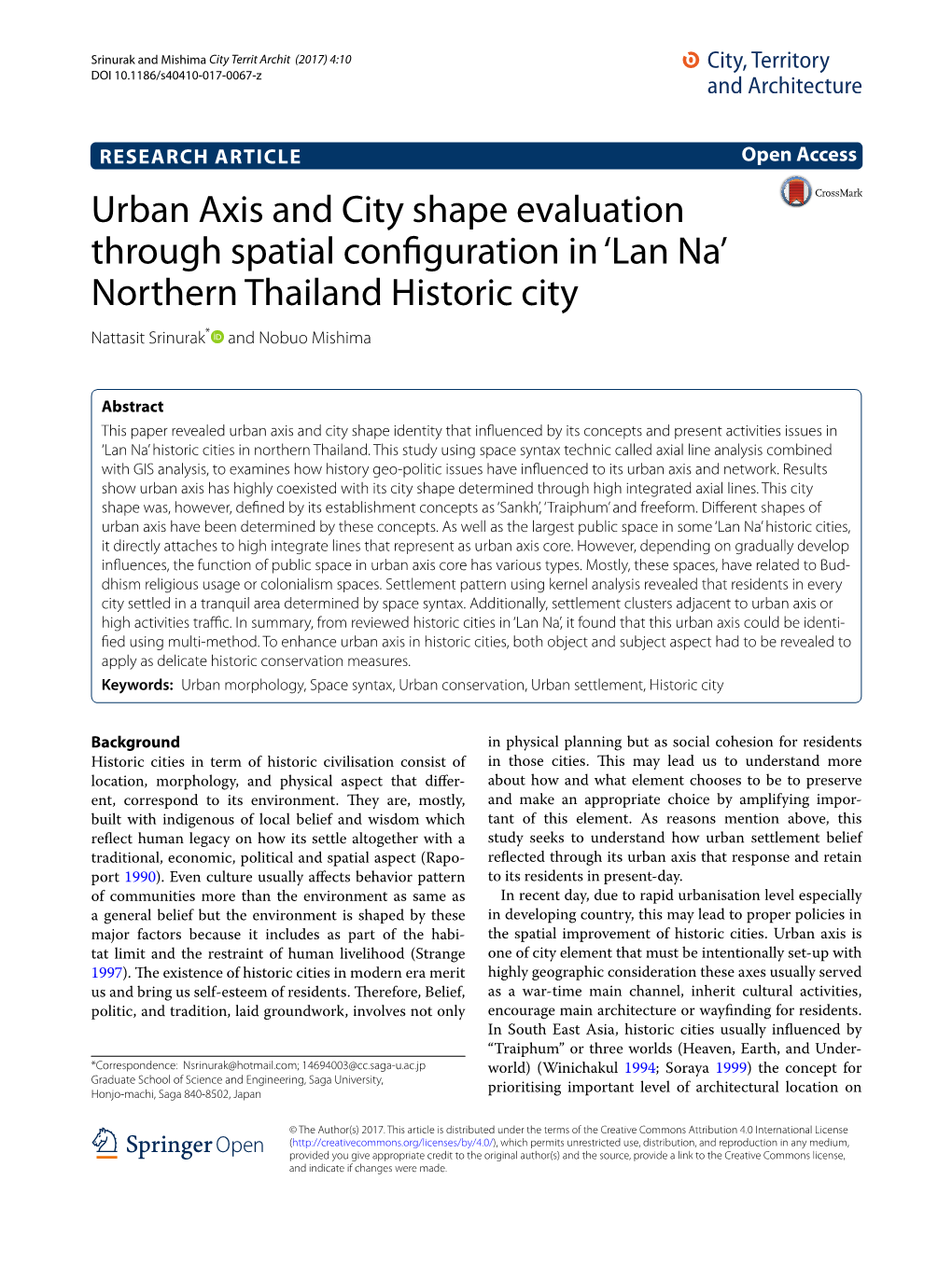 Urban Axis and City Shape Evaluation Through Spatial Configuration in 'Lan Na' Northern Thailand Historic City