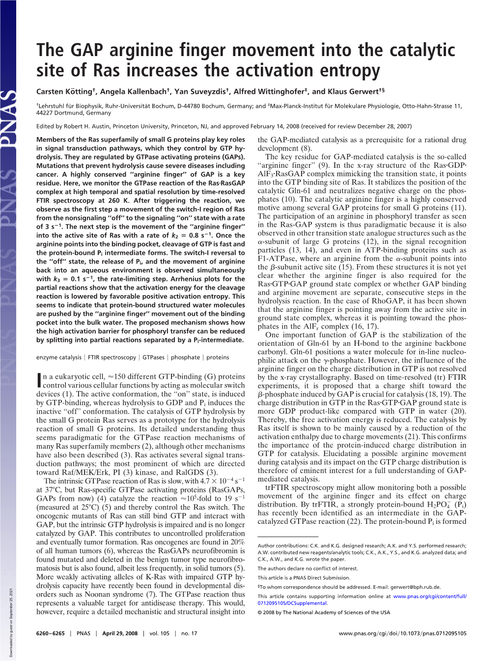 The GAP Arginine Finger Movement Into the Catalytic Site of Ras Increases the Activation Entropy