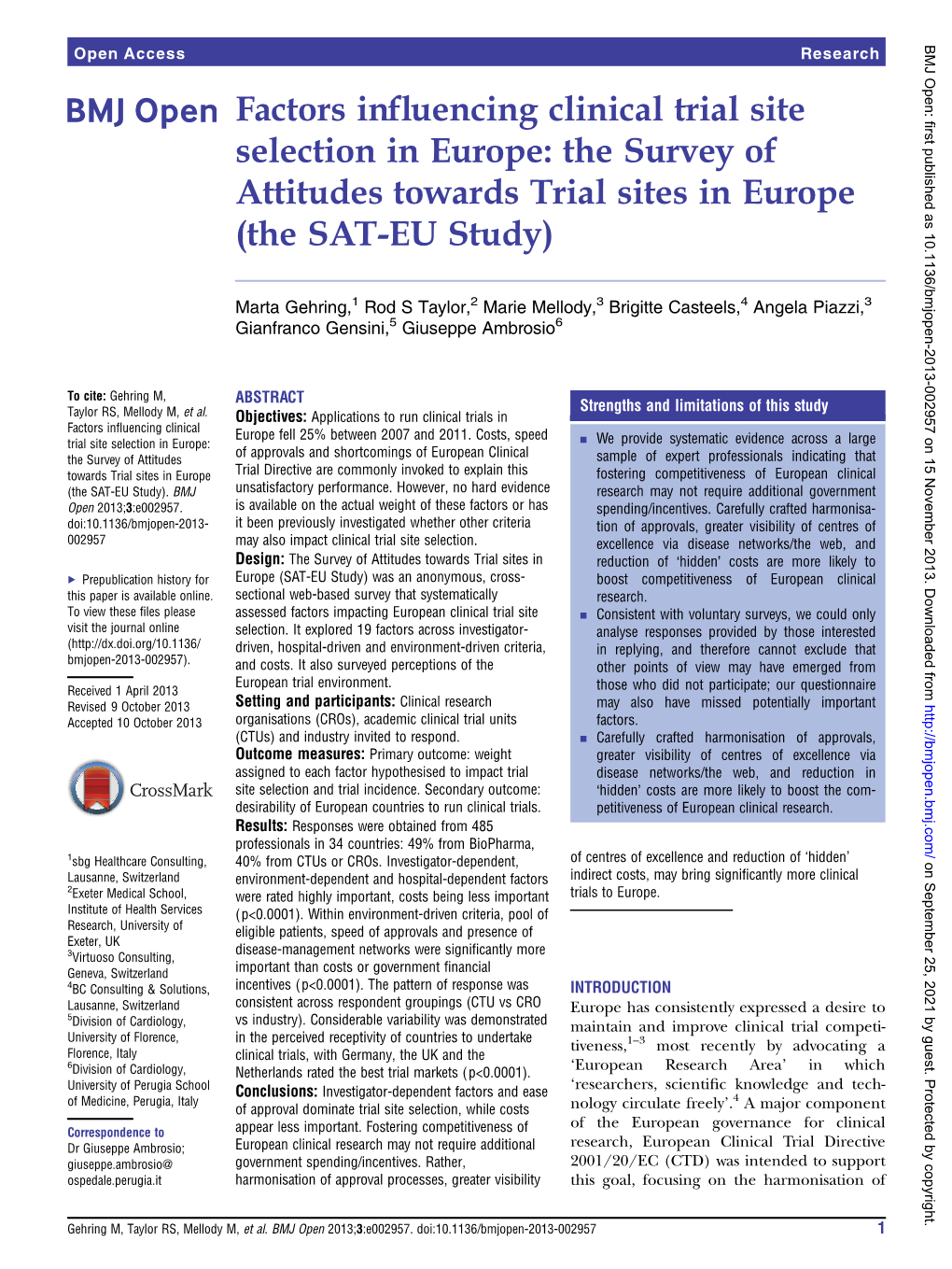 Factors Influencing Clinical Trial Site Selection in Europe