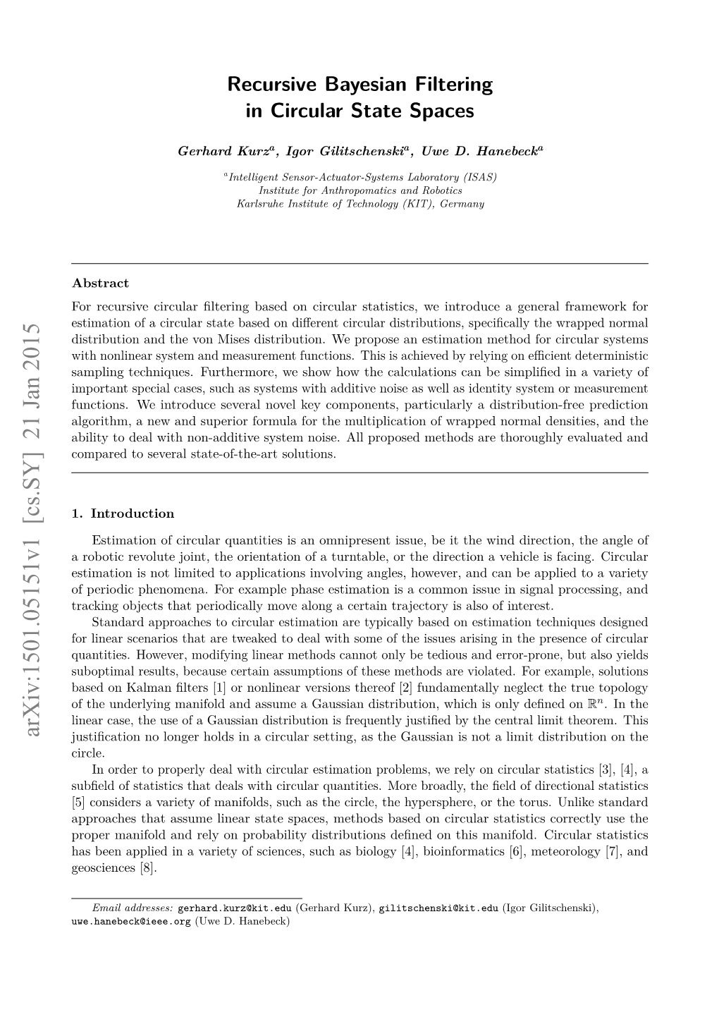 Recursive Bayesian Filtering in Circular State Spaces