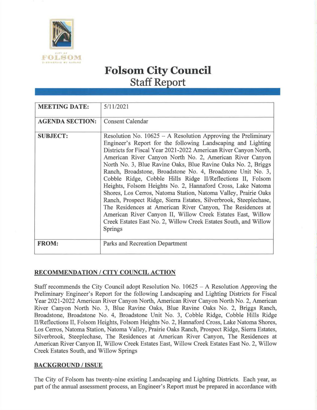 Folsom City Council Staff Ort