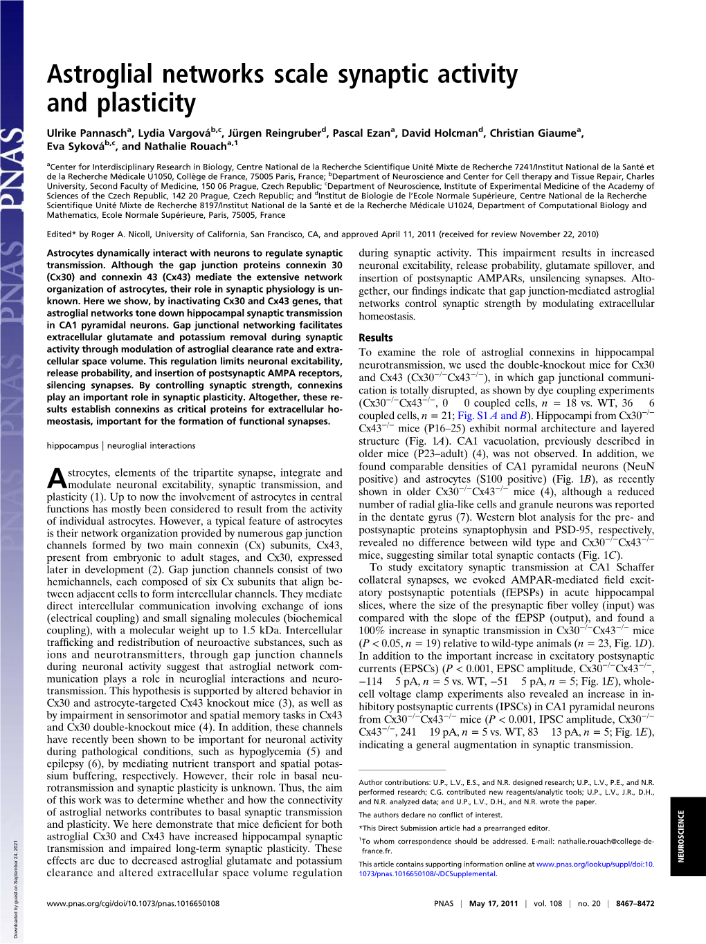 Astroglial Networks Scale Synaptic Activity and Plasticity