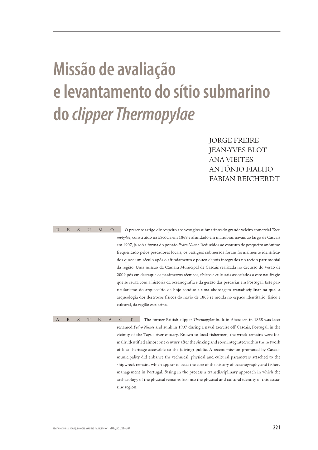 Missão De Avaliação E Levantamento Do Sítio Submarino Do Clipper Thermopylae