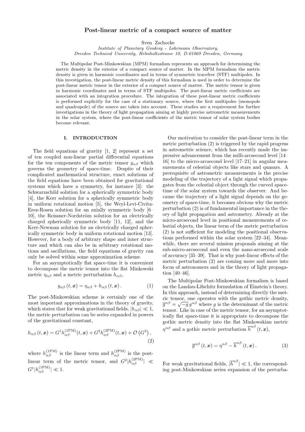 Post-Linear Metric of a Compact Source of Matter