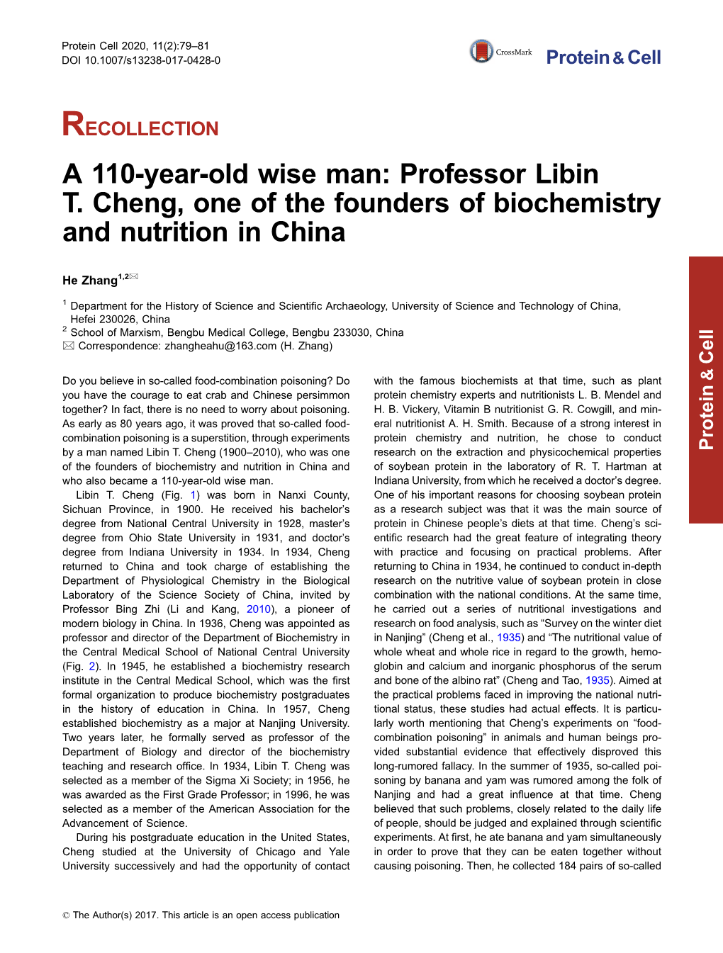 A 110-Year-Old Wise Man: Professor Libin T. Cheng, One of the Founders of Biochemistry and Nutrition in China
