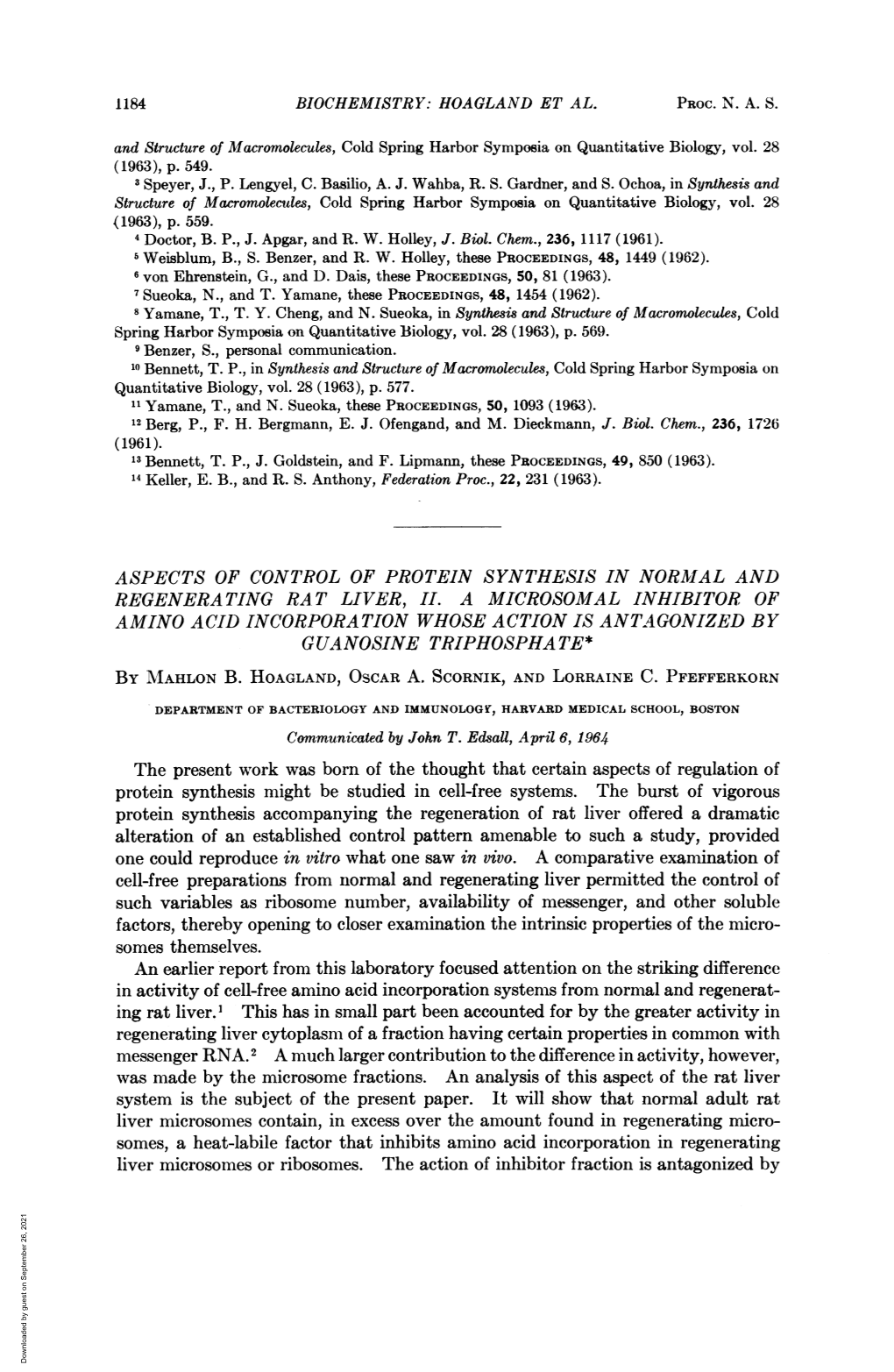 GUANOSINE TRIPHOSPHATE* Protein Synthesis Accompanying the Regeneration of Rat Liver Offered a Dramatic One Could Reproduce in V