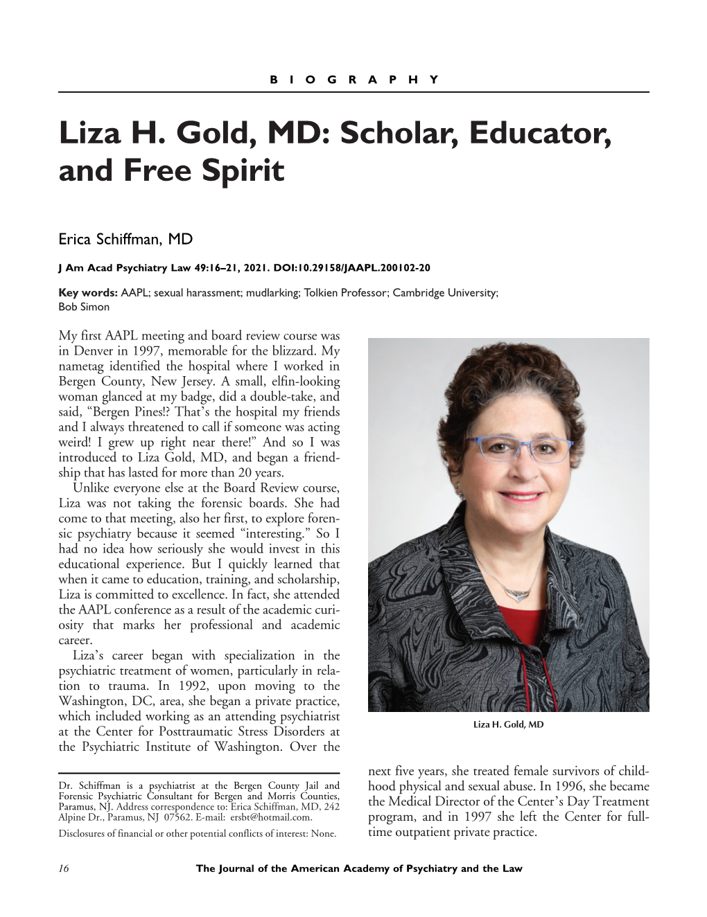 Liza H. Gold, MD: Scholar, Educator, and Free Spirit