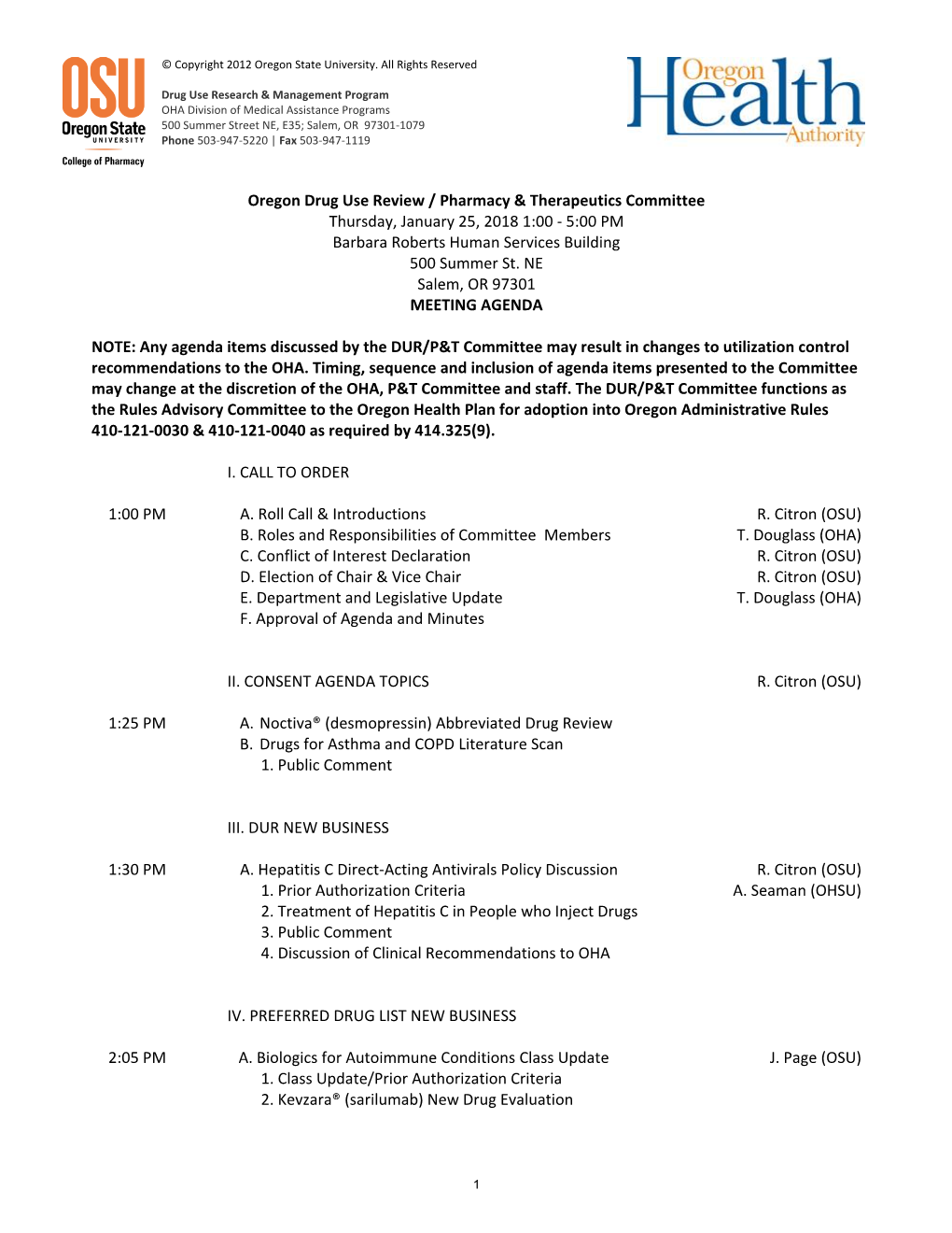 Oregon Drug Use Review / Pharmacy & Therapeutics Committee