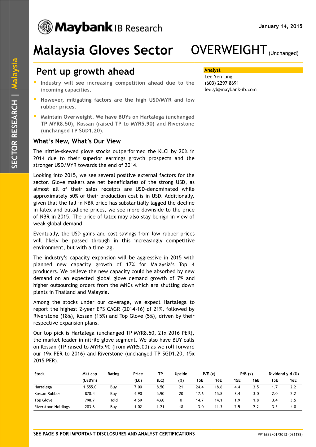 Malaysia Gloves Sector OVERWEIGHT (Unchanged)