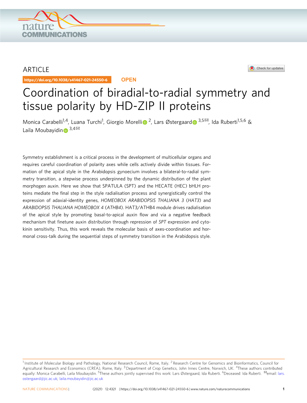 Coordination of Biradial-To-Radial Symmetry and Tissue Polarity by HD