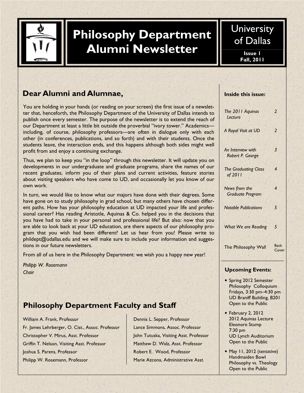 Philosophy Alumni Newsletter, Fall 2011