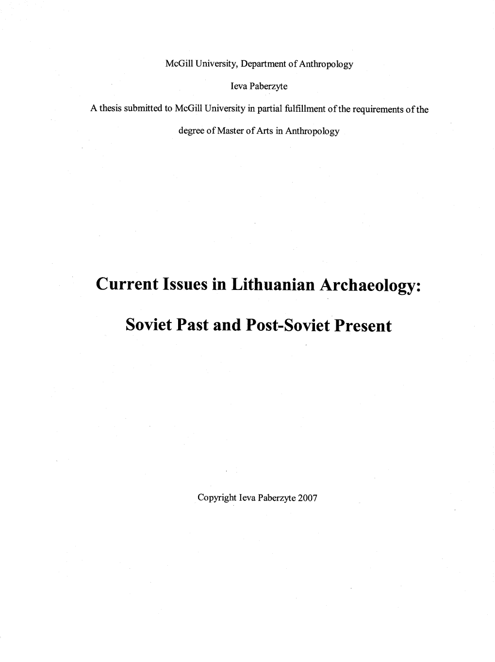 Current Issues in Lithuanian Archaeology
