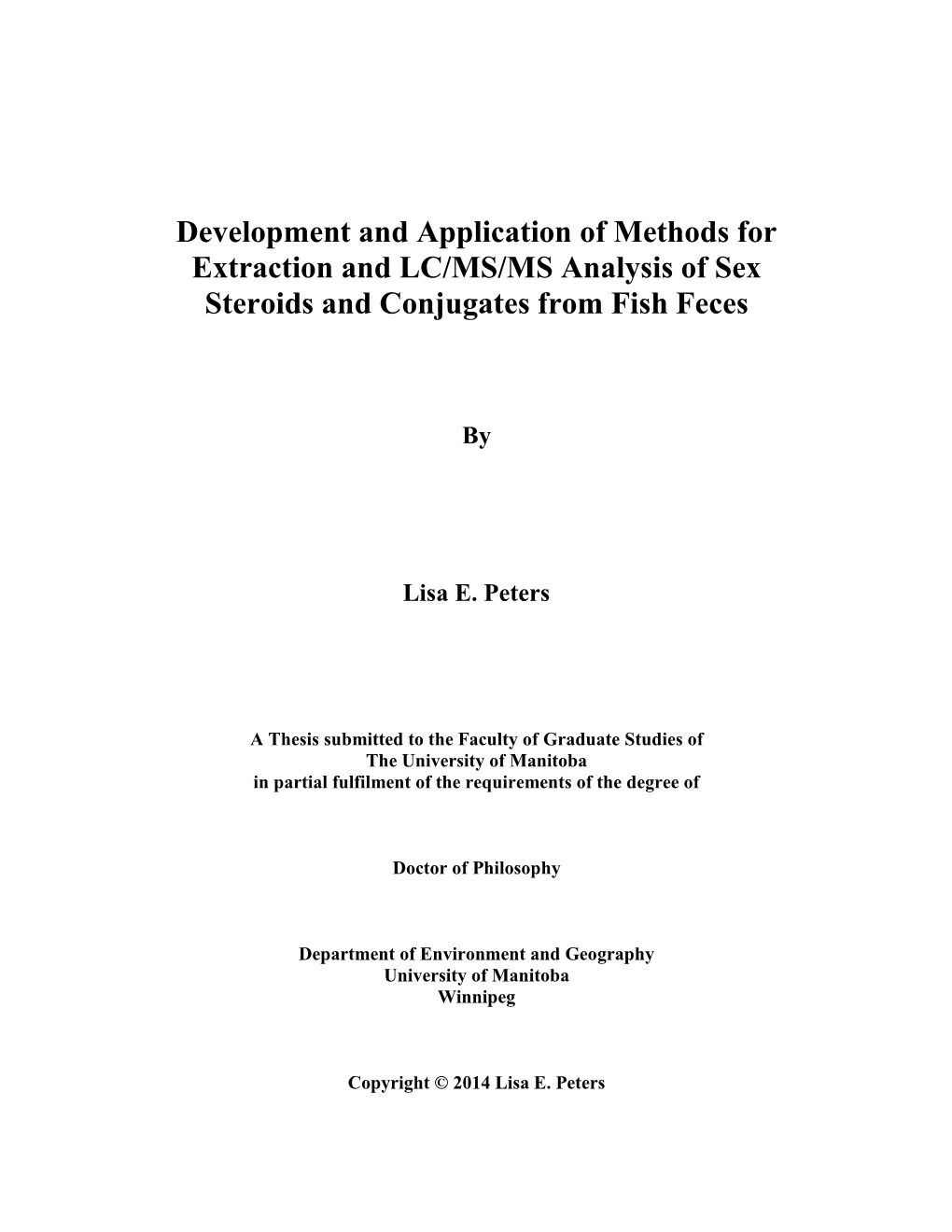 Development and Application of Methods for Extraction and LC/MS/MS Analysis of Sex Steroids and Conjugates from Fish Feces