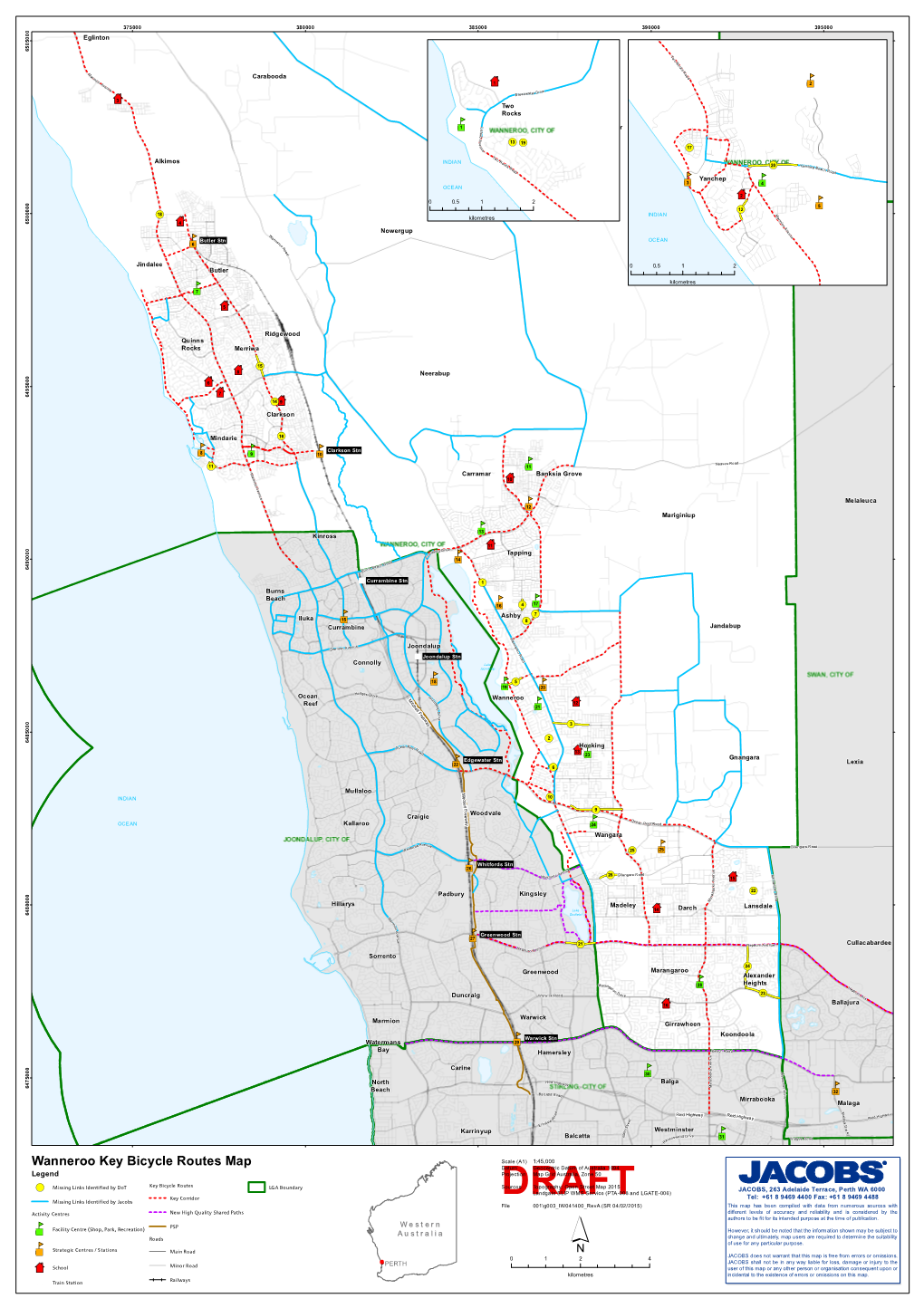 Wanneroo Key Bicycle Routes Map Datum Geocentric Datum of Australia 1994 Legend Projection Map Grid Australia, Zone 50