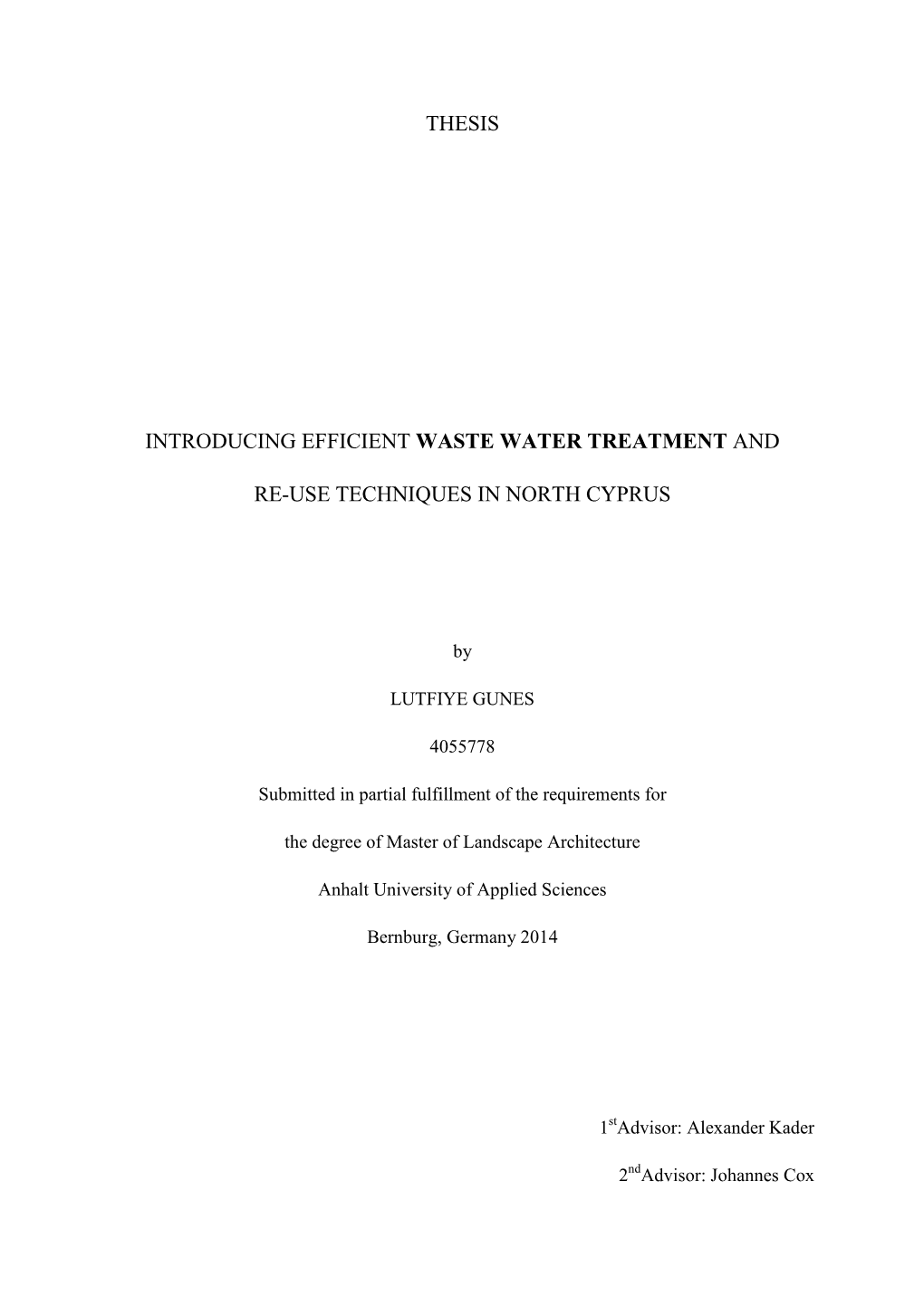 Thesis Introducing Efficient Waste Water Treatment And