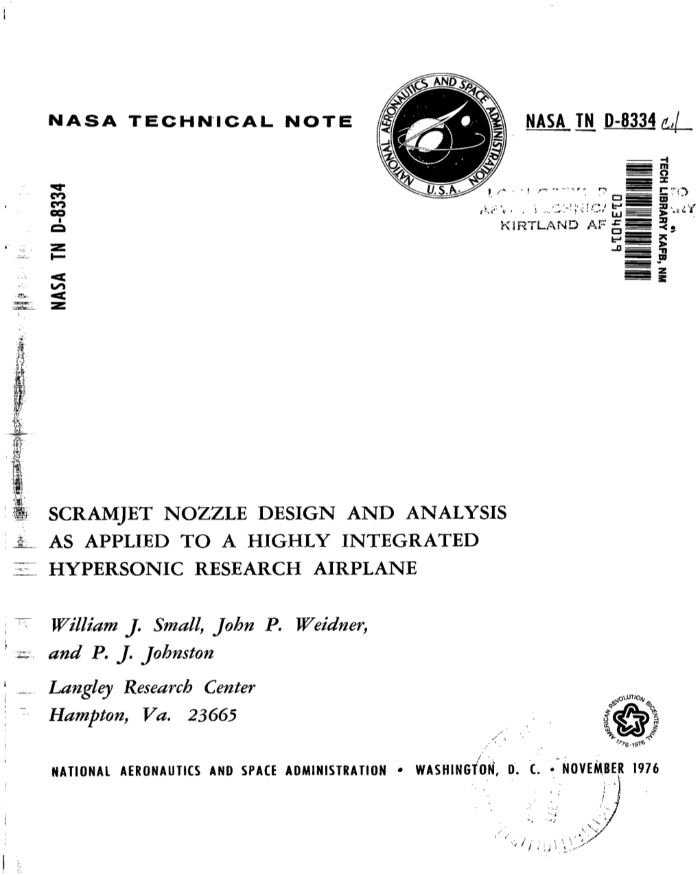 Scramjet Nozzle Design and Analysis As Applied to a Highly Integrated Hypersonic Research Airplane