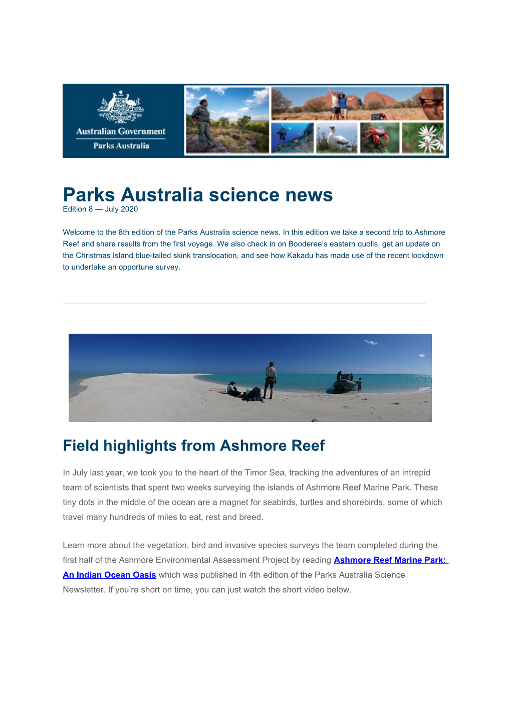 Parks Australia Science News Edition 8 — July 2020