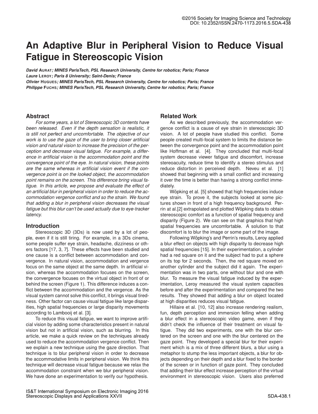 An Adaptive Blur in Peripheral Vision to Reduce Visual Fatigue in Stereoscopic Vision