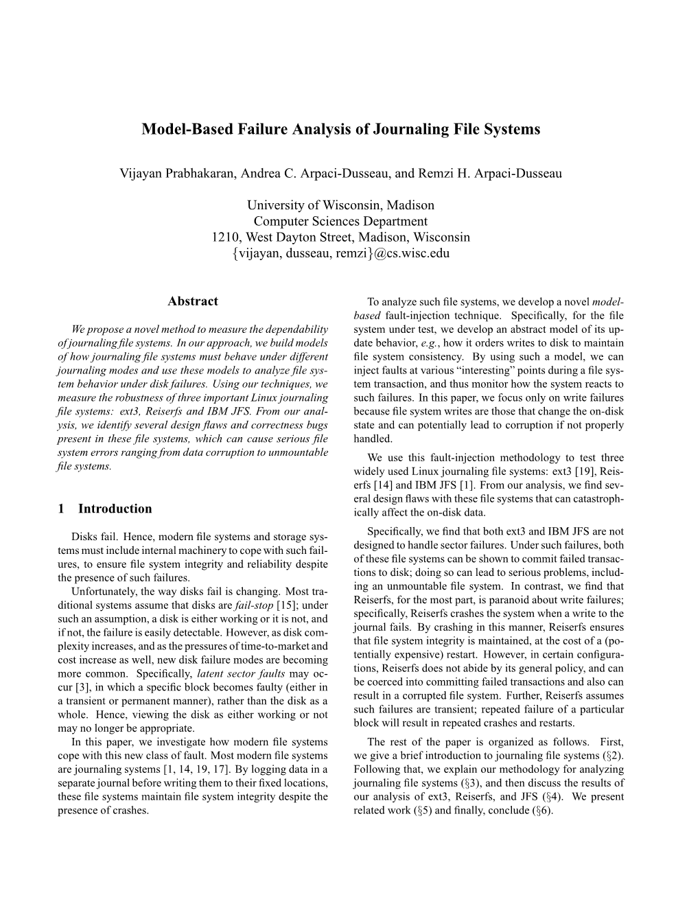 Model-Based Failure Analysis of Journaling File Systems