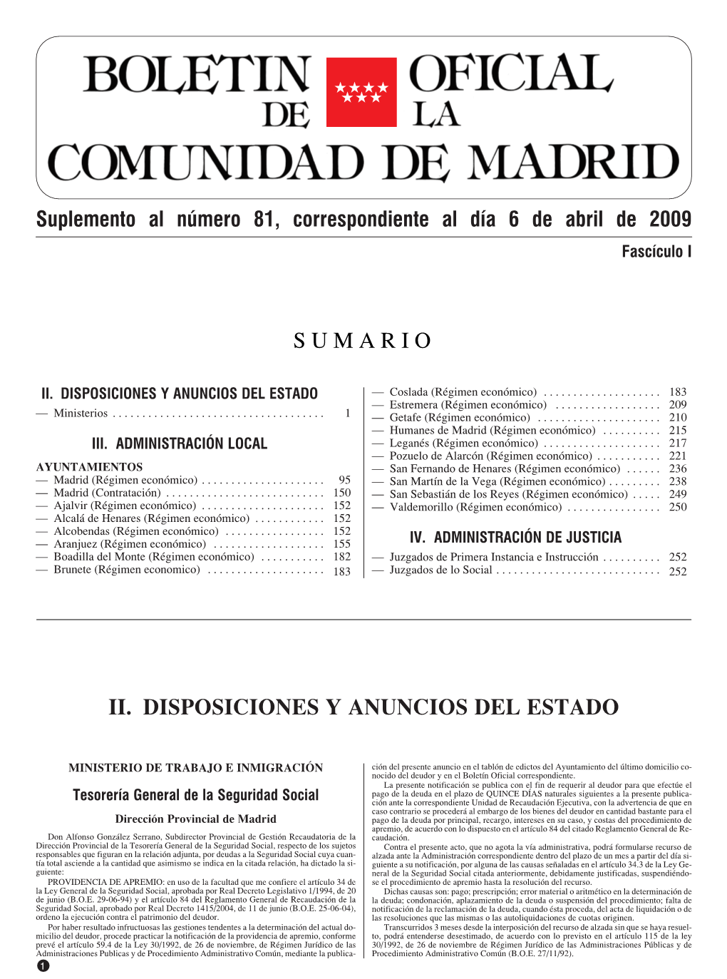 Ii. Disposiciones Y Anuncios Del Estado Sumario